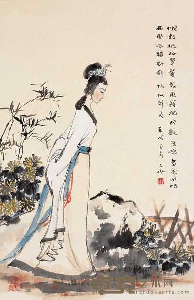 沈子丞 壬戌(1982年)作 李清照像 立轴 65×42cm